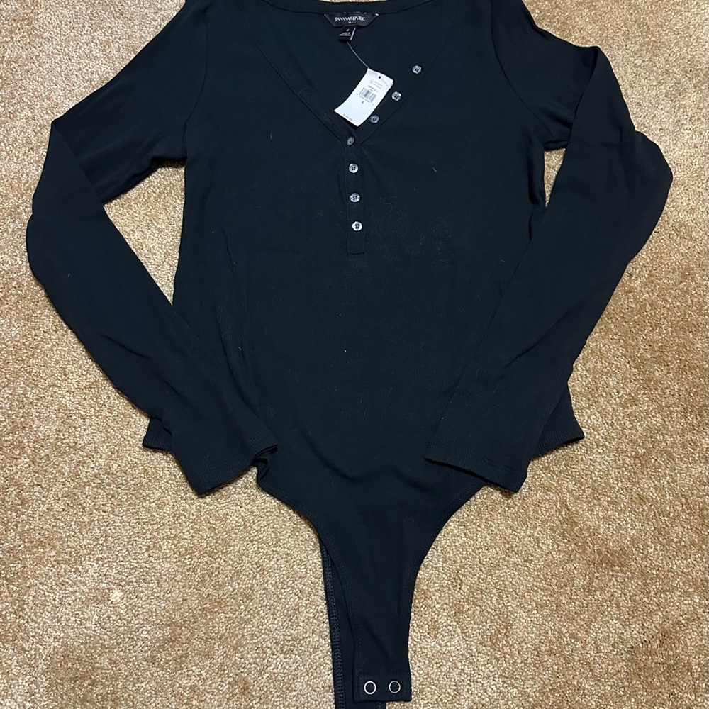 Banana Republic Black Buttoned Bodysuit